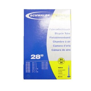 Schwalbe, Schlauch 28", SV20, (SV 60mm) EXTRA LIGHT, 18/25-622, 65g